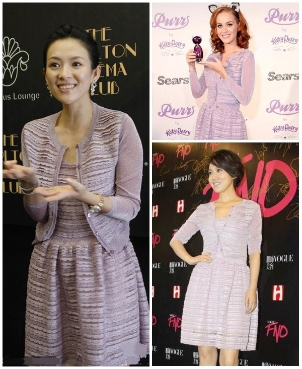 Người đẹp Á Âu Chương Tử Di, Katie Perry, Yan-ni đều quý phái trong bộ váy đơn giản màu tím. Xem thêm: Sao Hàn "giơ" bằng chứng: Tôi đẹp hoàn toàn tự nhiên (P2)