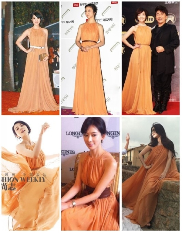 Với kiểu dáng dài làm nổi bật được dáng người cuốn hút, chiếc váy vàng này không chỉ làm hai hay ba người đẹp mà đến 6 người đẹp đều sở hữu nó. Xem thêm: Sao Hàn "giơ" bằng chứng: Tôi đẹp hoàn toàn tự nhiên (P2)