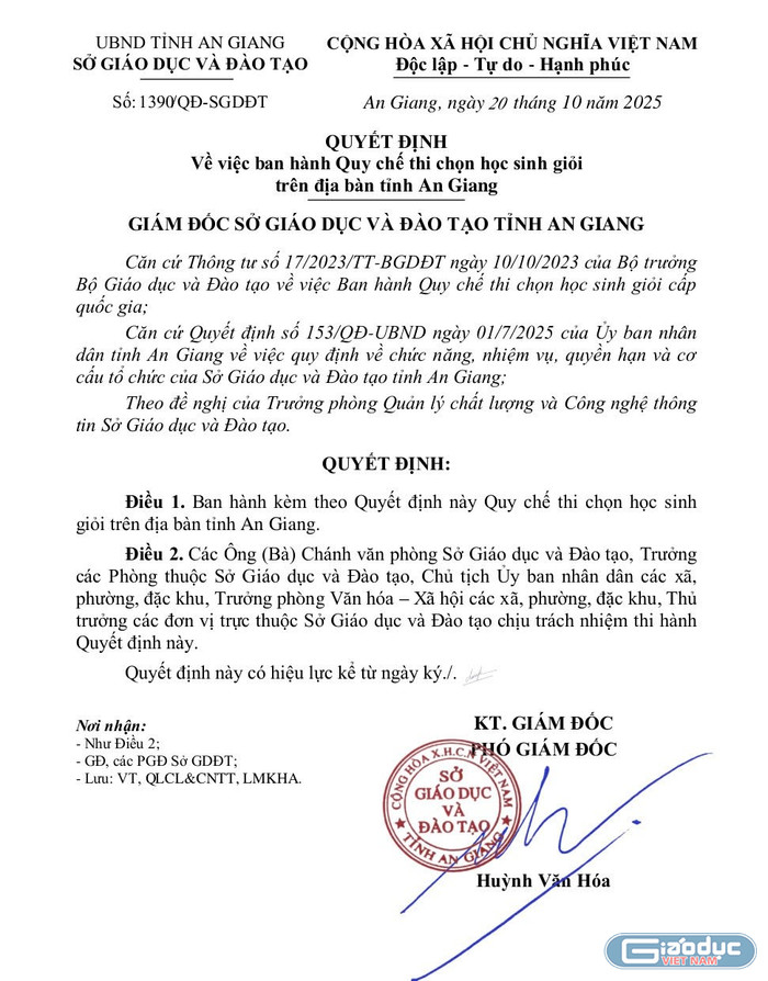Quyết định về việc ban hành Quy chế thi học sinh giỏi trên địa bàn tỉnh An Giang gdvn-kv.jpg