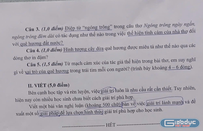 Đề thi tuyển sinh 10, môn Ngữ văn của tỉnh An Giang (Ảnh: Khánh Văn) gdvn-kv-359.jpg