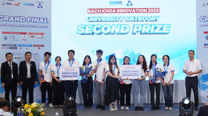 Nhóm sinh viên được trao giải trong cuộc thi Bach Khoa Innovation 2025. Ảnh: NVCC dsc03761.jpg