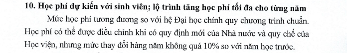 Thông tin học phí theo Đề án tuyển sinh đào tạo từ xa năm 2025 của Học viện Tài chính. Ảnh chụp màn hình