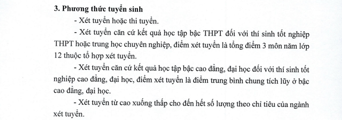 Phương thức tuyển sinh chương trình đào tạo từ xa của Học viện Tài chính, theo Đề án tuyển sinh đào tạo từ xa năm 2025. Ảnh chụp màn hình