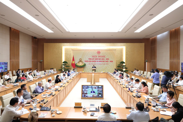 Thủ tướng Chính phủ Phạm Minh Chính dự và phát biểu chỉ đạo tại Hội nghị tổng kết năm học 2024-2025, triển khai nhiệm vụ năm học 2025-2026, chiều 22/8. Ảnh: Trần Hiệp img-9805.jpg