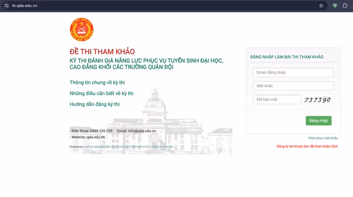 Hệ thống trải nghiệm đề thi tham khảo. Ảnh chụp màn hình