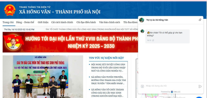 Trang web của Ủy ban Nhân dân xã Hồng Vân được tích hợp thêm trợ lý ảo AI. chuyen-doi-so-tai-xa-hong-van-2.jpg