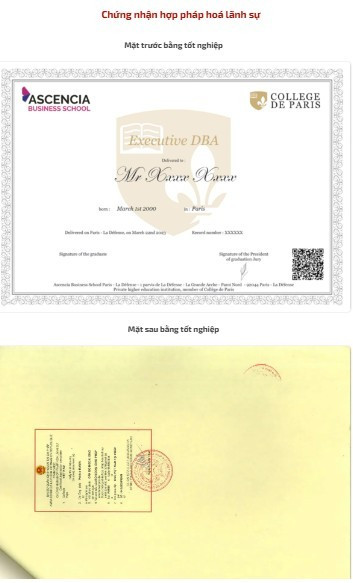 Mẫu văn bằng tốt nghiệp chương trình Executive DBA do trường College de Paris cấp. Mẫu văn bằng tốt nghiệp chương trình Executive DBA do trường College de Paris cấp.