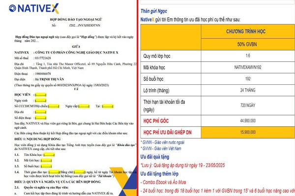 Thông tin bản hợp đồng được nhân viên của công ty gửi cho chị M.