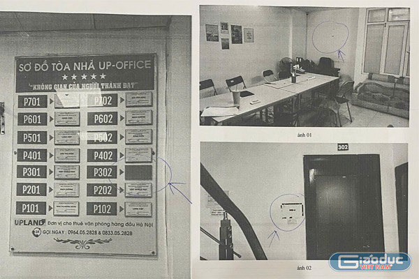 Ông Phạm Mạnh Tùng báo cáo hình ảnh về việc gỡ thông tin bảng biển của công ty kể từ ngày 16/7. gdvn-anh-ngu-mac-edu3.jpg