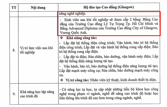 Ảnh chụp màn hình về việc sinh viên tham gia học chương trình liên kết quốc tế của nhà trường sẽ được cấp 2 bằng.