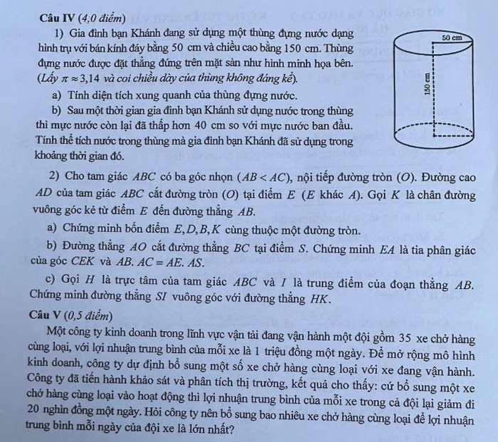 Đề thi chính thức môn Toán Kỳ thi tuyển sinh vào lớp 10 trung học phổ thông năm học 2025-2026 của Sở Giáo dục và Đào tạo Hà Nội.