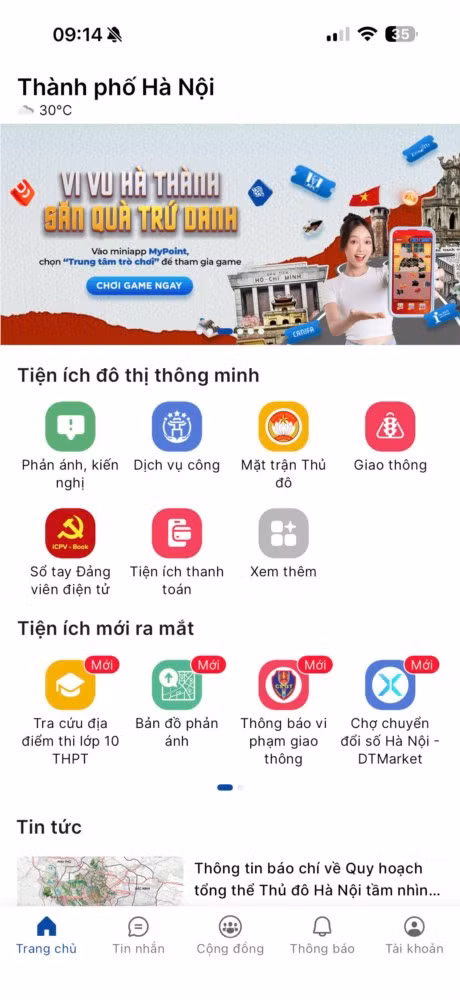 Ảnh chụp màn hình trên ứng dụng iHanoi.