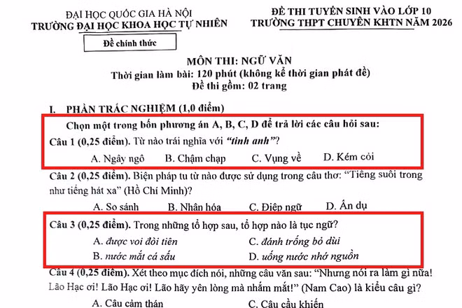 Đề thi Ngữ văn tuyển sinh vào lớp 10 của hai trường chuyên gây tranh cãi