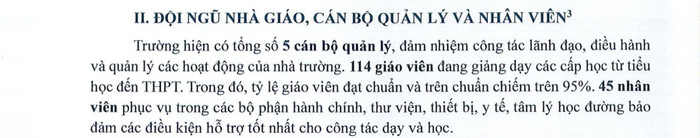 Thông tin về đội ngũ nhà giáo, cán bộ quản lý nhà nhân viên theo Báo cáo thường niên năm 2024 của Trường Tiểu học - Trung học cơ sở - Trung học phổ thông Trịnh Hoài Đức. Ảnh chụp màn hình. nha-giao-thd.jpg