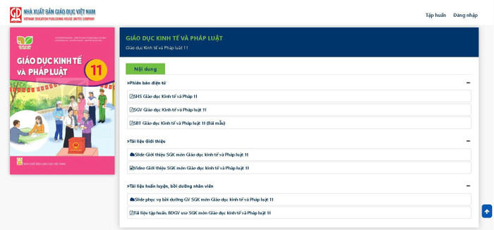 Sách giáo khoa điện tử trên trang taphuan.nxbgd.vn của Nhà xuất bản Giáo dục Việt Nam. Ảnh chụp màn hình
