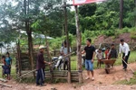 Ảnh: Thầy trò cùng chặt tre rào trường, đón năm học mới