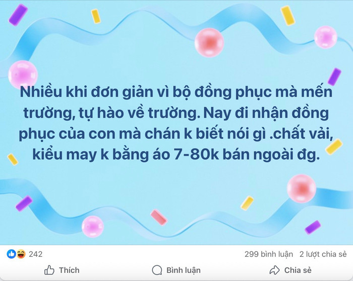Nhiều phụ huynh phàn nàn về chất lượng áo đồng phục trên các hội nhóm cha mẹ học sinh. Ảnh chụp màn hình screenshot-2025-09-06-at-135012.jpg