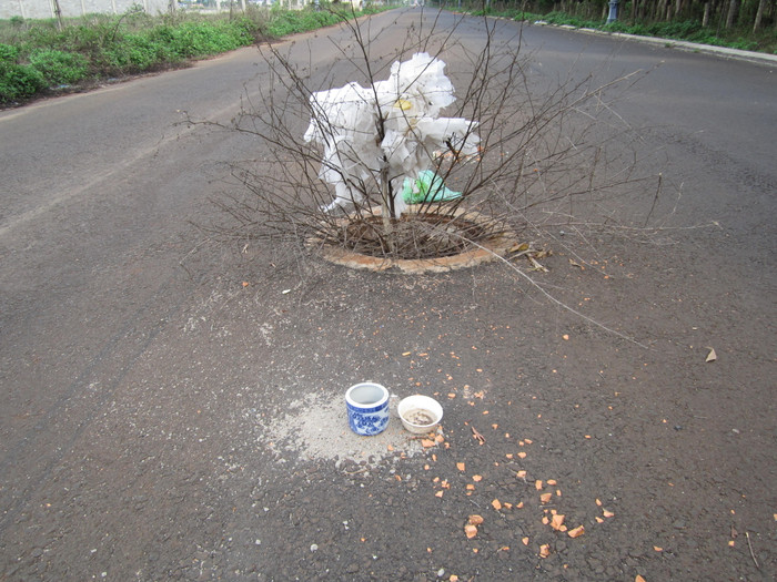 Có 2 bát nhang để bên miệng một cái hố mất nắp, chứng tỏ đã có người xấu số ra đi… do sự cẩu thả…