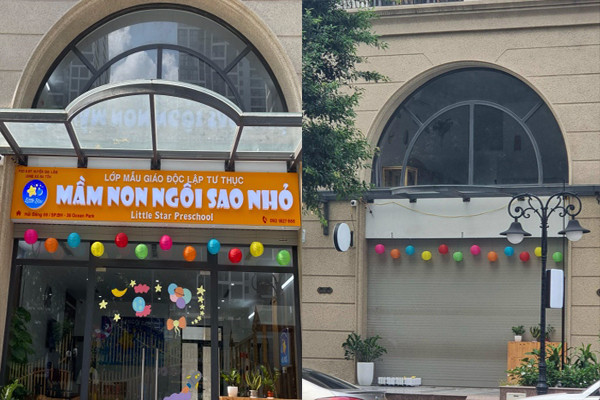 Hình ảnh trước và sau khi cơ sở giáo dục mầm non tư thục Ngôi Sao Nhỏ dỡ biển bảng. (Ảnh: NVCC)