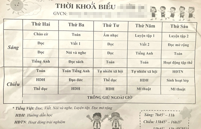 Thời khoá biểu đầu tháng 10 của một lớp 2. (Ảnh: PHCC) Thời khoá biểu đầu tháng 10 của một lớp 2. (Ảnh: PHCC)