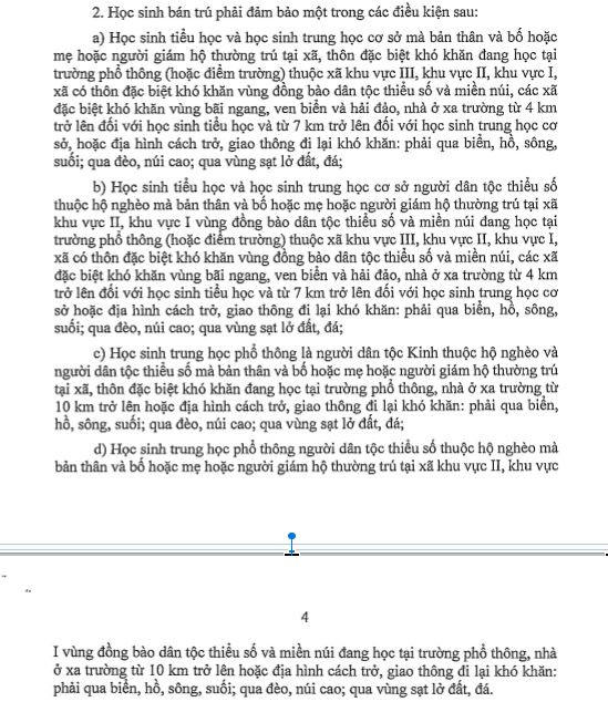 Dự thảo nêu các điều kiện để học sinh được hưởng chính sách bán trú vùng cao. (Ảnh: cắt màn hình) Dự thảo nêu các điều kiện để học sinh được hưởng chính sách bán trú vùng cao. (Ảnh: cắt màn hình)