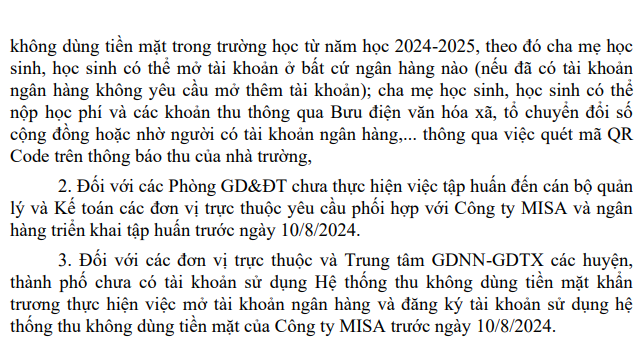 Phụ huynh có thể nộp học phí qua tài khoản ngân hàng, Bưu điện văn hóa xã, tổ chuyển đổi số cộng đồng... (Ảnh: Sở Giáo dục và Đào tạo Hòa Bình) thanh-toan-hoc-phi-khong-dung-tien-mat.png