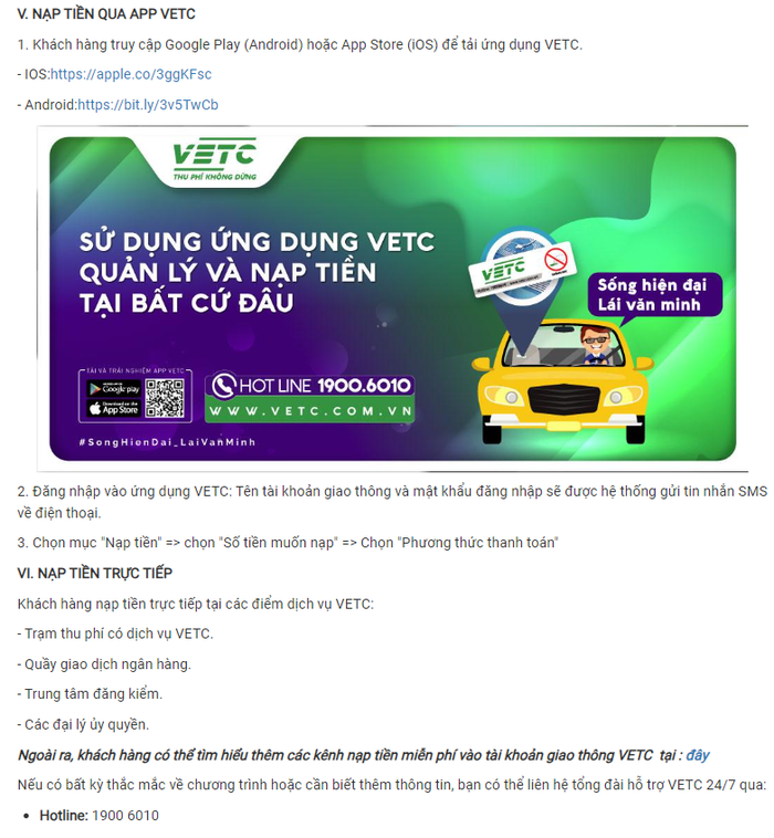Các hình thức nạp tiền miễn phí vào tài khoản giao thông VETC (Ảnh: VETC) nap-tien-etc2.png