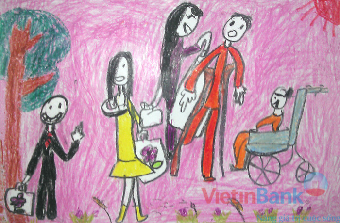 Bức tranh con vẽ thể hiện sự mong muốn của con là được đi thăm và tặng quà cho người già và trẻ em bị khuyết tật. Ngày rằm trung thu con được xem vô tuyến nói về các tổ chức đi thăm và tặng quà cho các bạn khuyết tật ở Ba Vì, con thấy rất thương các bạn. Có nhiều bạn mặc dù bị khiếm khuyết trên cơ thể nhưng vẫn chăm chỉ học tập. Con chỉ mong ước có một ngày nào đó con được mang đồ chới, sách vở đến tận nơi để thăm và tặng cho các bạn. Con sẽ cố gắng học thật giỏi để trở thành bác sĩ chăm sóc cho trẻ em có hoàn cảnh thiếu may mắn như vậy. Con mong rằng ước mơ của con sẽ thành sự thật. Con xin cảm ơn Ban tổ chức cuộc thi đã tạo điều kiện cho chúng con được tham gia và thể hiện những mong muốn này. Bức tranh con vẽ thể hiện sự mong muốn của con là được đi thăm và tặng quà cho người già và trẻ em bị khuyết tật. Ngày rằm trung thu con được xem vô tuyến nói về các tổ chức đi thăm và tặng quà cho các bạn khuyết tật ở Ba Vì, con thấy rất thương các bạn. Có nhiều bạn mặc dù bị khiếm khuyết trên cơ thể nhưng vẫn chăm chỉ học tập. Con chỉ mong ước có một ngày nào đó con được mang đồ chới, sách vở đến tận nơi để thăm và tặng cho các bạn. Con sẽ cố gắng học thật giỏi để trở thành bác sĩ chăm sóc cho trẻ em có hoàn cảnh thiếu may mắn như vậy. Con mong rằng ước mơ của con sẽ thành sự thật. Con xin cảm ơn Ban tổ chức cuộc thi đã tạo điều kiện cho chúng con được tham gia và thể hiện những mong muốn này.