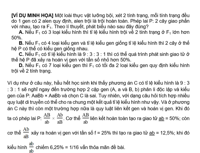 Thầy Nguyễn Duy Khánh phân tích ví dụ minh họa với đề thi môn Sinh học. Ảnh: NVCC Vi du de thi mon sinh 2.png