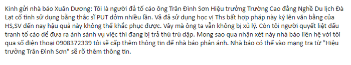 Ảnh chụp màn hình thư gửi báo GDVN