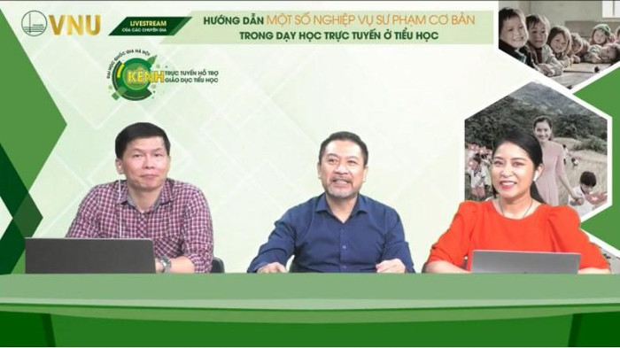 Các chuyên gia cùng trao đổi, chia sẻ với thầy cô, cha mẹ học sinh trong buổi livestream trực tiếp. (Ảnh: NTCC)