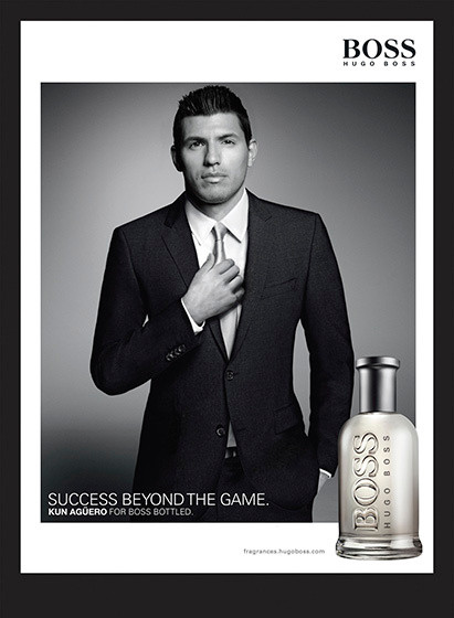 Aguero thường gắn kèm hình ảnh của mình với những dòng nước hoa Hugo Boss Aguero thường gắn kèm hình ảnh của mình với những dòng nước hoa Hugo Boss