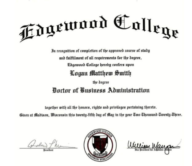 Mẫu văn bằng được Trường Edgewood trao cho người học quảng bá trên web. truong-cao-dang-edgewood.png