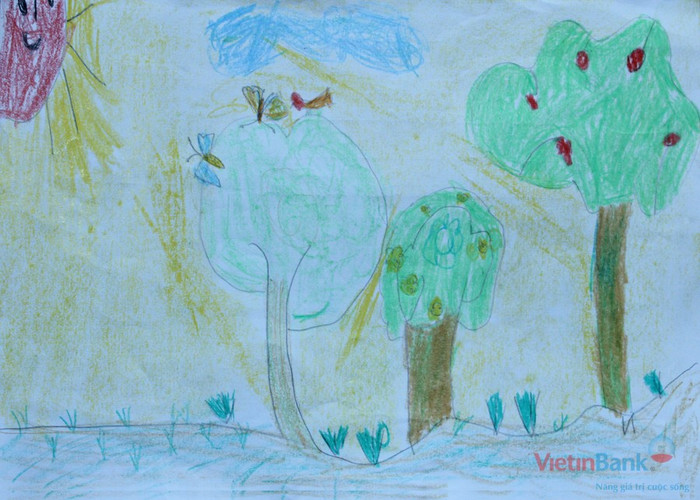"Em vẽ về vườn cây ăn quả nhà em."