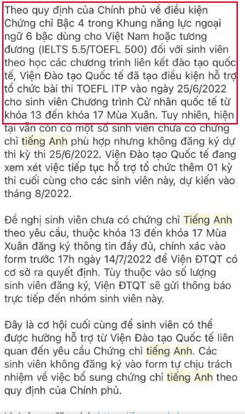 Thông báo của nhà trường gửi đến sinh viên về việc tổ chức thi chứng chỉ tiếng Anh vào tháng 5/2022. Thông báo của nhà trường gửi đến sinh viên về việc tổ chức thi chứng chỉ tiếng Anh vào tháng 5/2022.