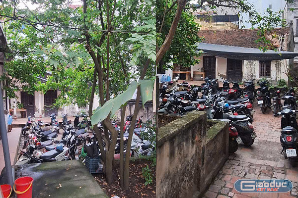 Sáng ngày 29/4, có hai lớp cùng học tại hai phòng sát nhau, ngoài sân phương tiện để chật kín. gdvn_gv-thpt-ngo-thi-nham-day-them-hoc-sinh-chinh-khoa 444.jpg
