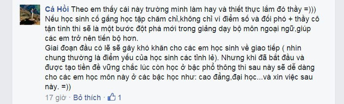 Bình luận của một thành viên trên mạng xã hội Facebook Bình luận của một thành viên trên mạng xã hội Facebook