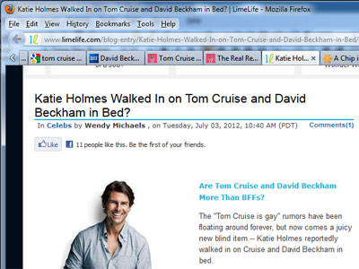 Trang Limelife giật tít: Katie Homles đã chứng kiến Tom và Beck ân ái trên giường? Trang Limelife giật tít: Katie Homles đã chứng kiến Tom và Beck ân ái trên giường?