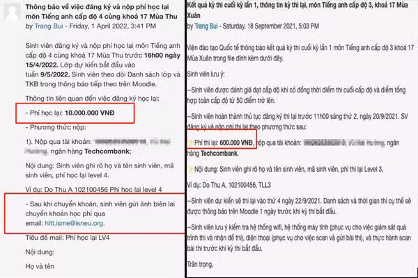 Nội dung thông báo về việc thi lại, học lại đối với sinh viên cử nhân quốc tế vào tháng 9/2021 và tháng 1/2022. (Ảnh: NVCC) Nội dung thông báo về việc thi lại, học lại đối với sinh viên cử nhân quốc tế vào tháng 9/2021 và tháng 1/2022. (Ảnh: NVCC)