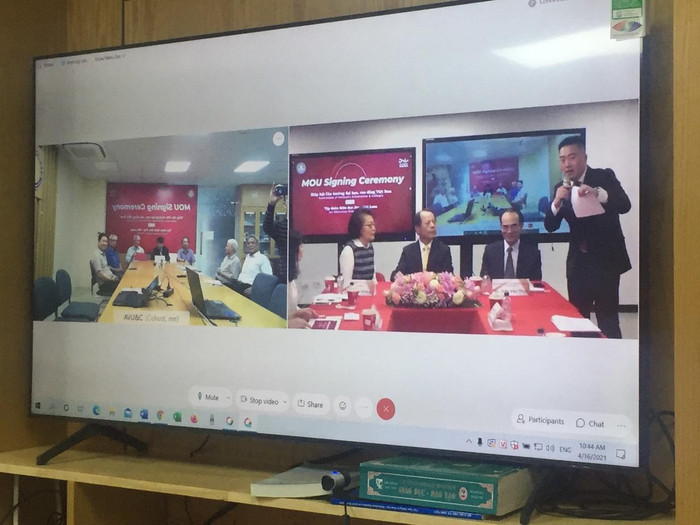 Lễ ký kết hợp tác giáo dục giữa Hiệp hội Các trường đại học, cao đẳng Việt Nam và Tập đoàn Giáo dục Joy diễn ra bằng hình thức trực tuyến (Ảnh: Xuân Thủy)