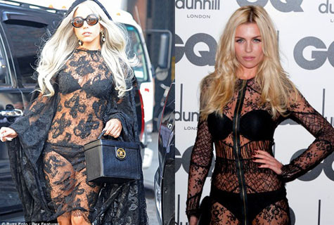 Lady Gaga trình làng mẫu áo bắt chước Abbey. Lady Gaga trình làng mẫu áo bắt chước Abbey.