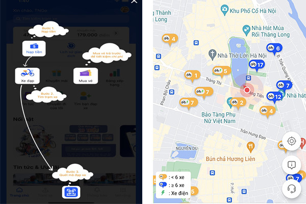 Các bước sử dụng dịch vụ được thông tin trên App và các trạm xe cũng được hiển thị trên App. Tuy nhiên, nhiều trạm xe vẫn chưa được triển khai.