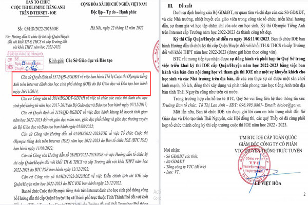 Nội dung hướng dẫn tổ chức cuộc thi IOE do ông Lê Việt Hòa - Giám đốc Công ty Cổ phần VTC truyền thông trực tuyến ban hành. Nội dung hướng dẫn tổ chức cuộc thi IOE do ông Lê Việt Hòa - Giám đốc Công ty Cổ phần VTC truyền thông trực tuyến ban hành.