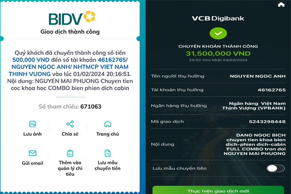 Chị Mai Phương đóng khóa học biên phiên dịch cabin full combo trọn đời tới tài khoản của bà Nguyễn Ngọc Anh. (Ảnh: NVCC) gdvn_dong-tien-hoc-phi-cho-ruby-ms-ngoc-anh1.jpg