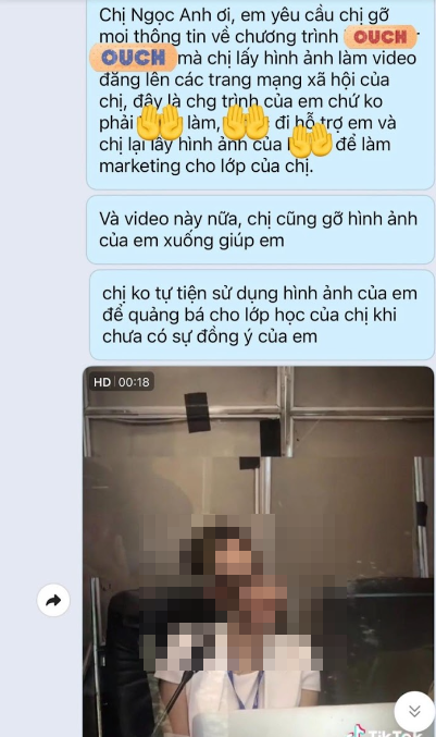 Phiên dịch viên N.T.H.B. bức xúc vì bà Ngọc Anh sử dụng hình ảnh cá nhân của chị để quảng bá cho chất lượng giảng dạy của bà. (Ảnh: NVCC) Screenshot 2024-08-22 135034.png