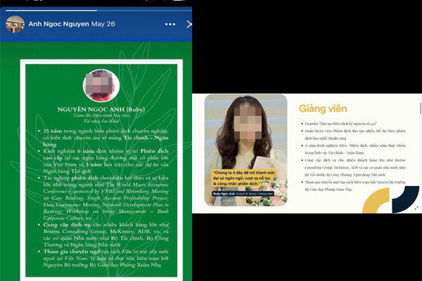 Hình ảnh thông tin quảng bá của bà Ngọc Anh về bản thân (Ảnh: Độc giả cung cấp) quang-ba-.jpg
