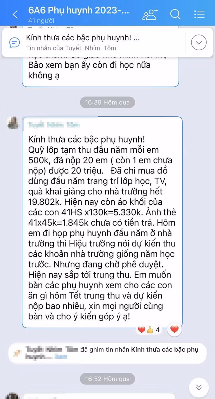 Nội dung hình ảnh đăng tải về việc lớp đã chi 20 triệu đồng cho việc mua sắm cơ sở vật chất, quà khai giảng. (Ảnh: TT) Nội dung hình ảnh đăng tải về việc lớp đã chi 20 triệu đồng cho việc mua sắm cơ sở vật chất, quà khai giảng. (Ảnh: TT)