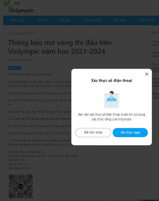 Nếu người dùng không xác thực tài khoản, khi mở các trang bài viết sẽ xuất hiện dòng chữ "Bạn cần xác thực số điện thoại trước khi sử dụng các chức năng của Violympic". (Ảnh cắt màn hình) Nếu người dùng không xác thực tài khoản, khi mở các trang bài viết sẽ xuất hiện dòng chữ "Bạn cần xác thực số điện thoại trước khi sử dụng các chức năng của Violympic". (Ảnh cắt màn hình)