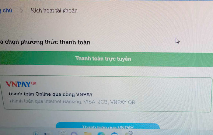 Sau khi xác thực tài khoản xong, người dùng sẽ kích hoạt tài khoản thông qua phương thức thanh toán trực tuyến hoặc thanh toán qua VNPAY. (Ảnh: NVCC) Sau khi xác thực tài khoản xong, người dùng sẽ kích hoạt tài khoản thông qua phương thức thanh toán trực tuyến hoặc thanh toán qua VNPAY. (Ảnh: NVCC)