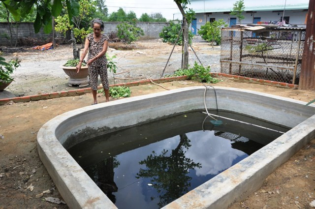 Hồ cá sâu hơn 1m, nơi hai cháu Hòa và My rơi xuống Hồ cá sâu hơn 1m, nơi hai cháu Hòa và My rơi xuống